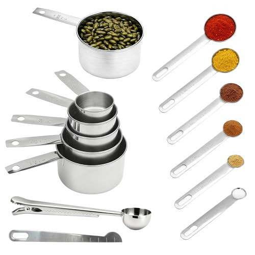 Measuring Cups and Spoons Set of 13, Stainless Steel 5 Nesting Measure Cups Set & 6 Measuring Spoons Set & 1 Leveler +1 Spoon Clip - Kitchen Baking Tools for Cooking. | Amazon (US)