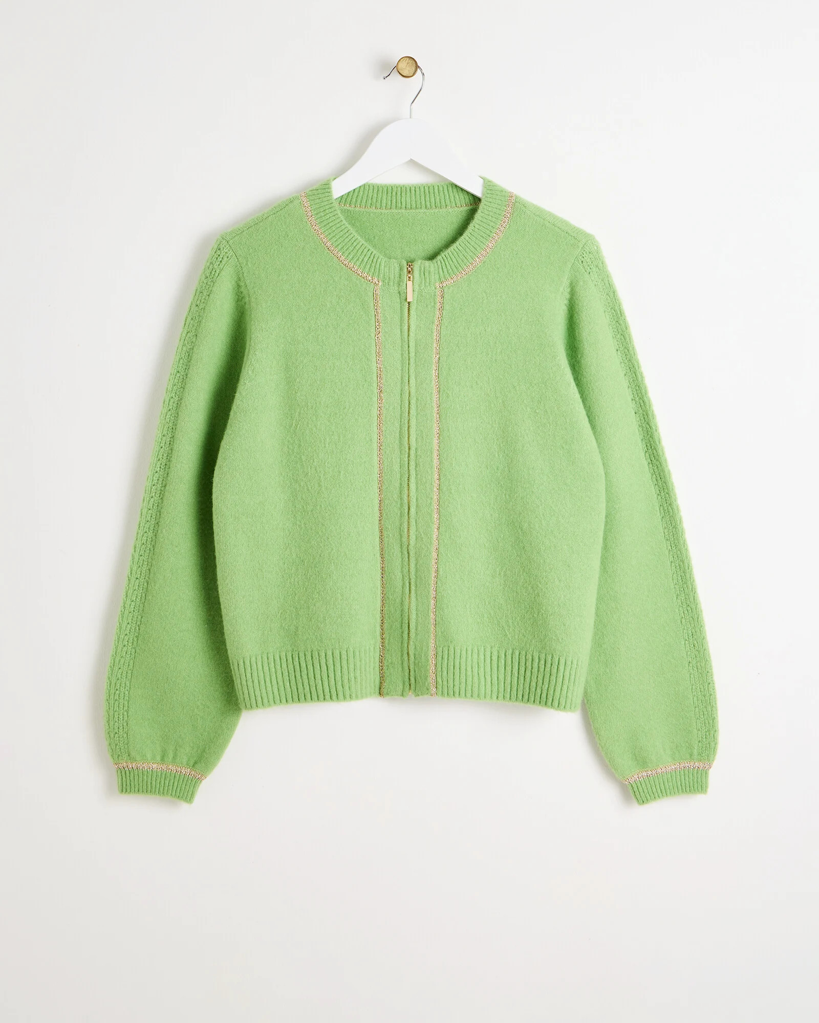 Apple Green Metallic Knitted Bomber Jacket | Oliver Bonas | Oliver Bonas (Global)
