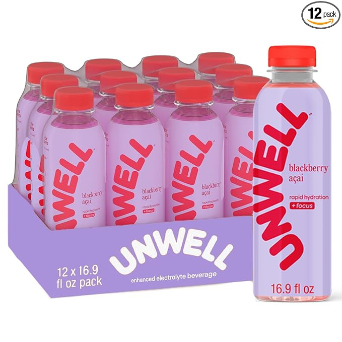 Unwell Hydration Electrolyte Drink For Rapid Hydration + Focus – Blackberry Acai, 12 Pack | Amazon (US)