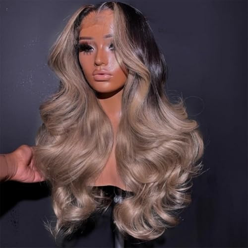 13x6 Ombre Black to Gray Ash Blonde Highlight Human Hair Wig 210% Density Ashy blonde highlights with Natural Growth Black Body Wave Wig Pre Plucked Silky Long-Lasting Colored Wig for Woman 22 Inch | Amazon (US)