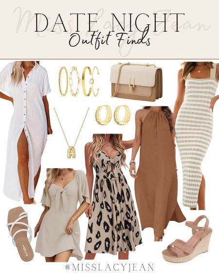 Date night outfit finds include striped dress, buttoned dress, summer dress, wedge shoes, strap sandals, handbag, and gold jewelry.

Date night, date night outfit, date night dress, Amazon finds, looks for less

#LTKFindsUnder100 #LTKStyleTip #LTKShoeCrush