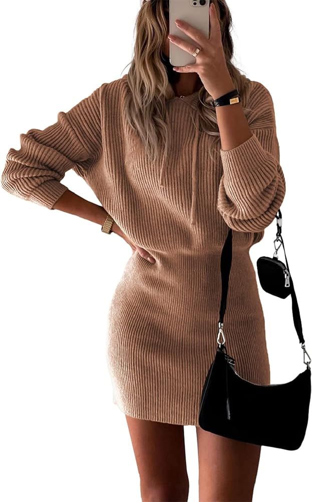 PRETTYGARDEN Women's Winter Rib Knit Pullover Sweater 2023 Fashion Fall Dresses Long Sleeve Hoode... | Amazon (US)