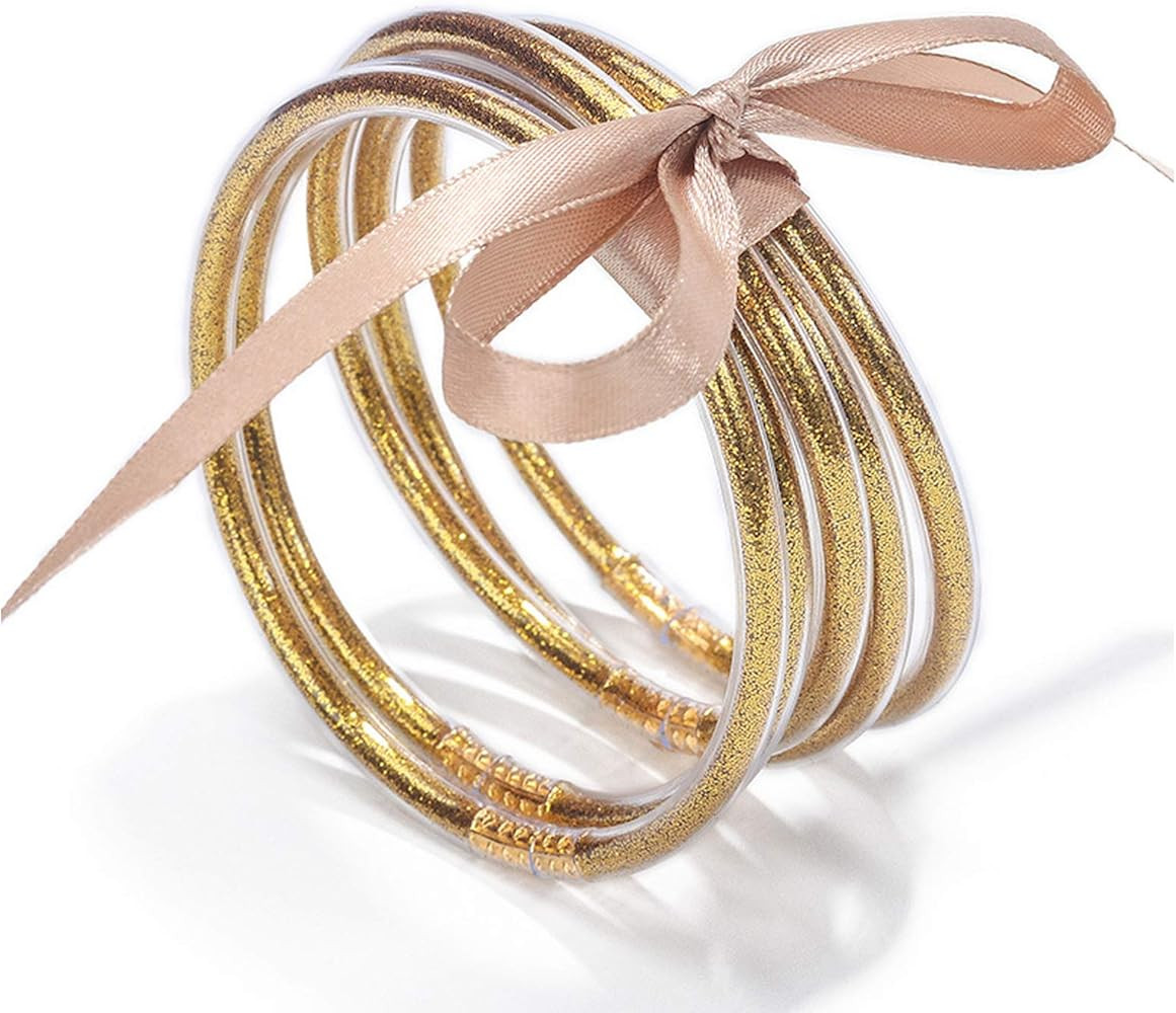 COLORFUL BLING Glitter Jelly Bangles Bracelets Set for Women Glitter Filled Jelly Silicone Bracel... | Amazon (US)