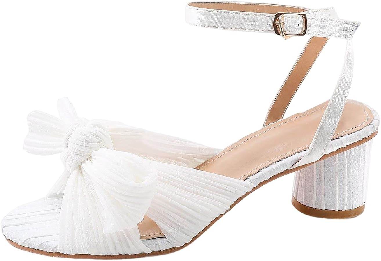 MICIFA Women's Bow Knot Heeled Sandals Open Toe High Block Ankle Strap Chunky Heels Bride Wedding... | Amazon (US)