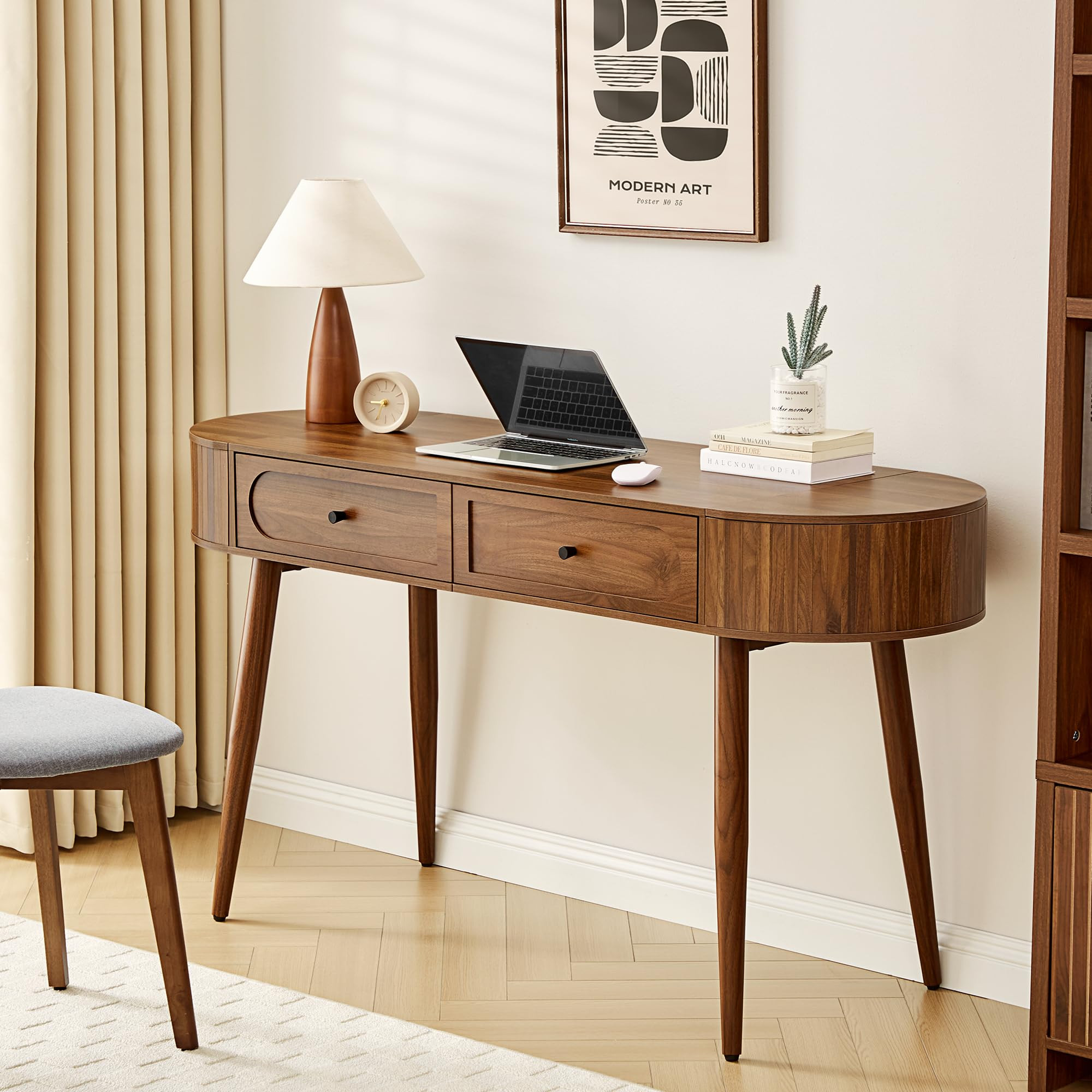 Mid-Century 59" Wood Writing Desk, Home Office Computer Laptop Desk with 2 Flip Storage Space + 2... | Amazon (US)