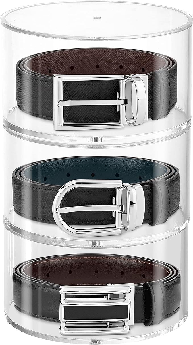 FNG8 3-Layer Belt Organizer - Clear Round Display Case Belt Holder with Magnetic Lids - Stackable... | Amazon (UK)