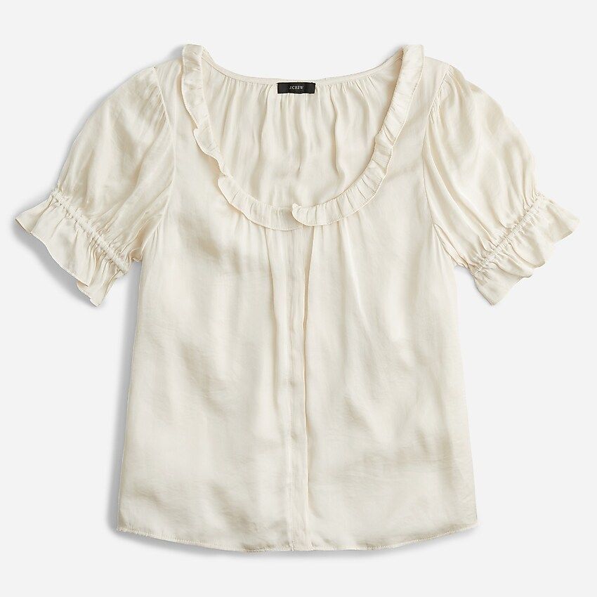 Ruffle featherweight satin scoopneck top | J.Crew US