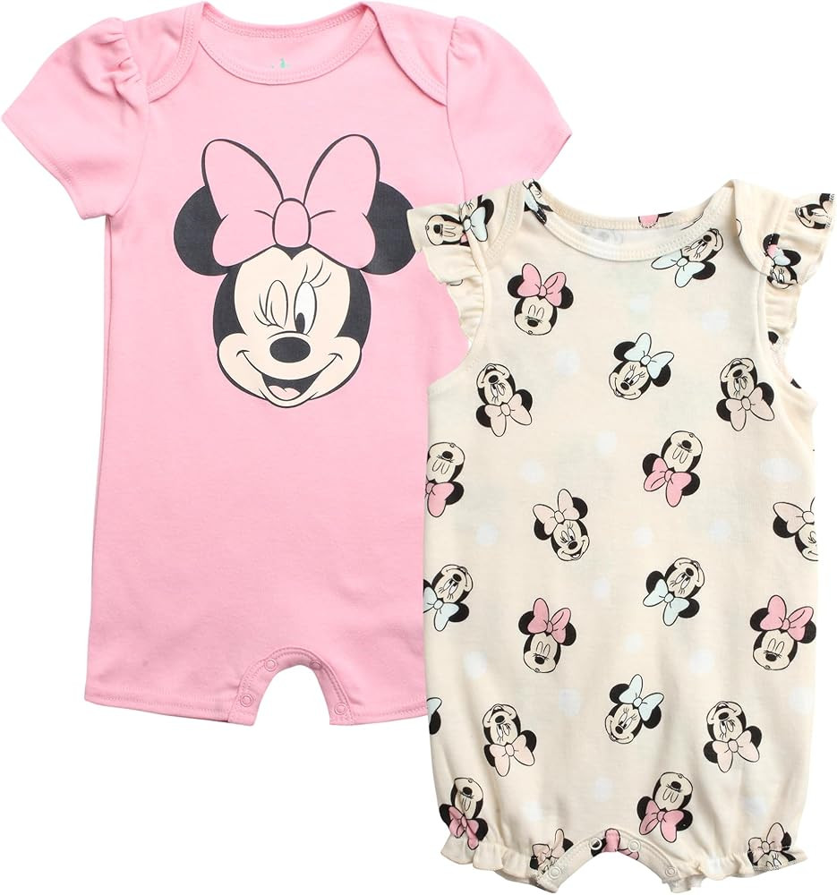 Disney Baby Girls Romper - 2 Pack Ruffled Short Sleeve Baby Jumpsuit Romper - Cozy Baby Clothes f... | Amazon (US)