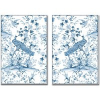 French Chinoiserie Watercolor Print Set No. 4 Teal Blue, Bird & Botanical Set, Prints, Art | Etsy (US)