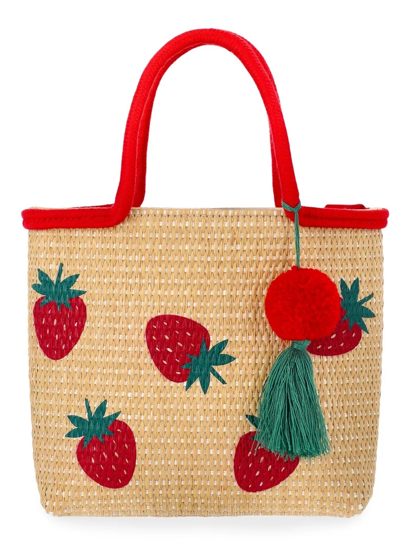 Wonder Nation Girls Strawberries Straw Mini Tote Bag, Red | Walmart (US)