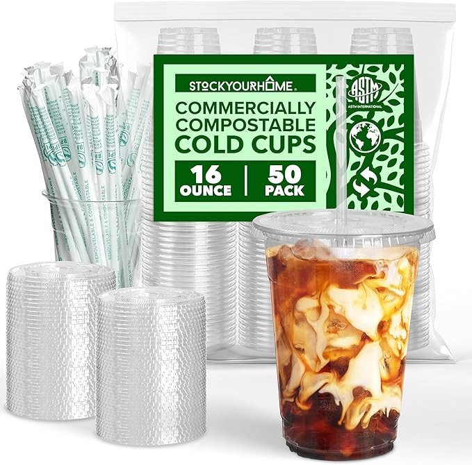 Stock Your Home 16 oz Premium Commercially Compostable Cold Cups (50 Pack), Eco Party Cup, Enviro... | Amazon (US)