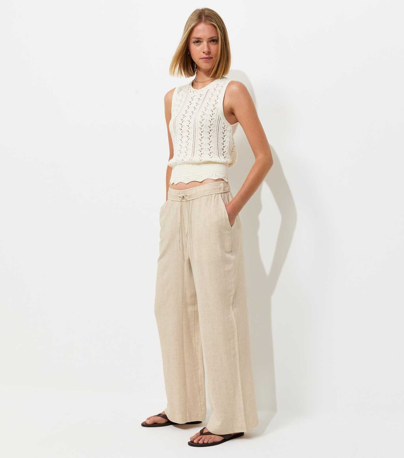 Stone Linen Look Wide Leg Drawstring Trousers | New Look | New Look (UK)