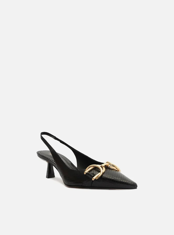 Scarpin Preto Arezzo Snake Bico Fino Slingback Bridão | ZZ Mall (BR)