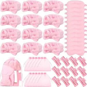 48 Pcs Spa Party Supplies Sleepover Essentials Spa Headband Plush Eye Mask Claw Clips Organza Bag... | Amazon (US)