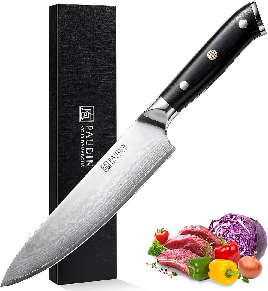 PAUDIN Damascus Chef Knife, 8 Inch Kitchen Knife, 67 Layers Damascus Steel Knife Japanese VG10 Co... | Amazon (US)