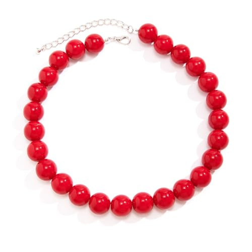 Chunky Red Beaded Necklace for Women Black Red Pearl Beaded Choker Necklace Adjustable Big 16MM Bead Necklaces Large Statement Jewelry (red bead choker) | Amazon (US)