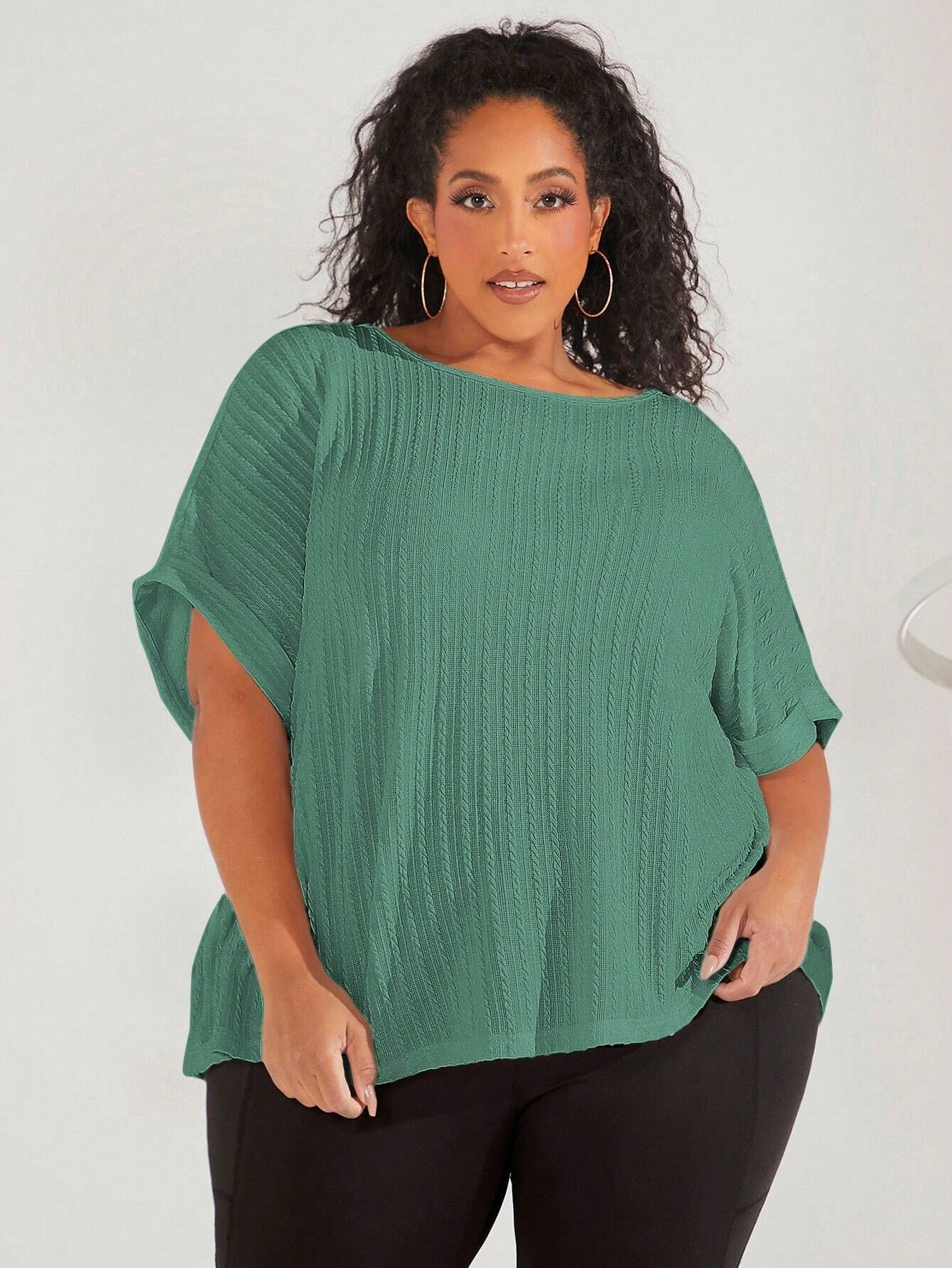 SHEIN CURVE+ Plus Solid Batwing Sleeve Tee | SHEIN