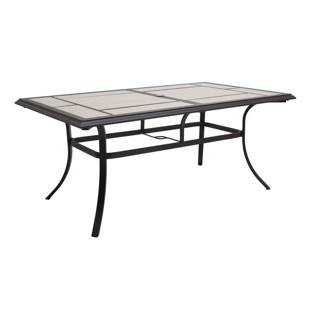Better Homes & Gardens Newport Outdoor Ceramic Tile Top Rectangular Dining Table with Umbrella Ho... | Walmart (US)