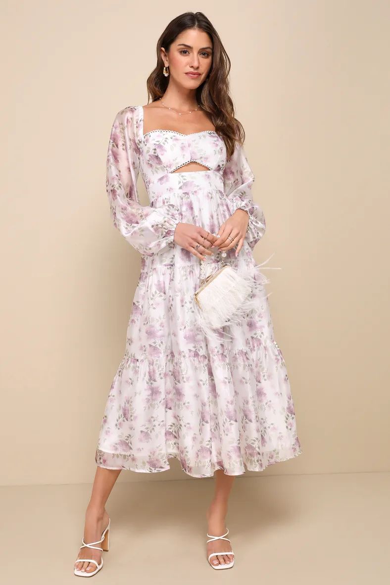 Radiant Afternoon Ivory Floral Cutout Tiered Midi Dress | Lulus (US)