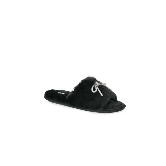Joyspun Women's Slide Slippers with Rhinestone Bow | Walmart (US)