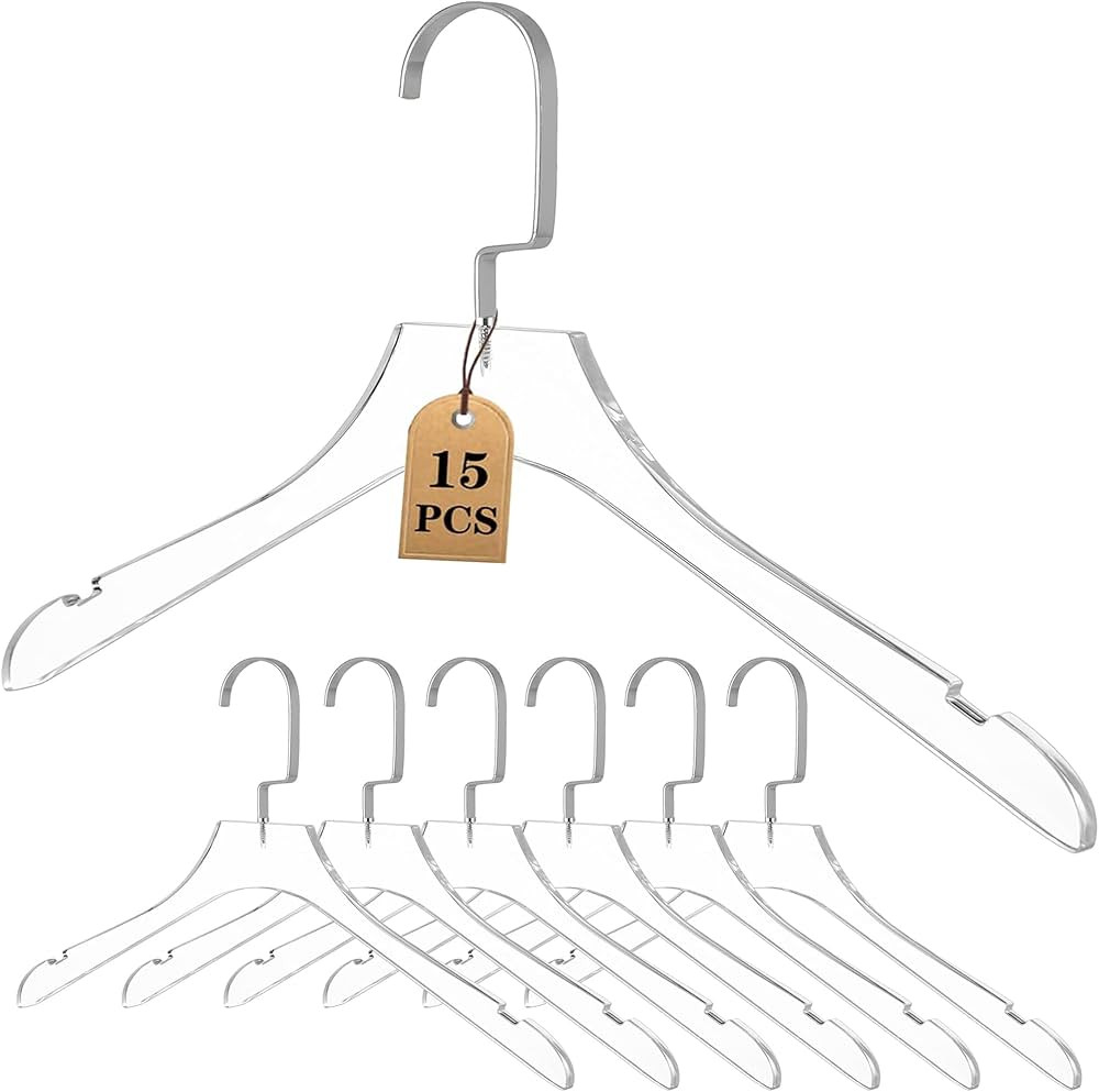 Besser 15 Pack Acrylic Hangers Gold Acrylic Hangers with Clips Premium Quality Crystal Clear Hang... | Amazon (US)