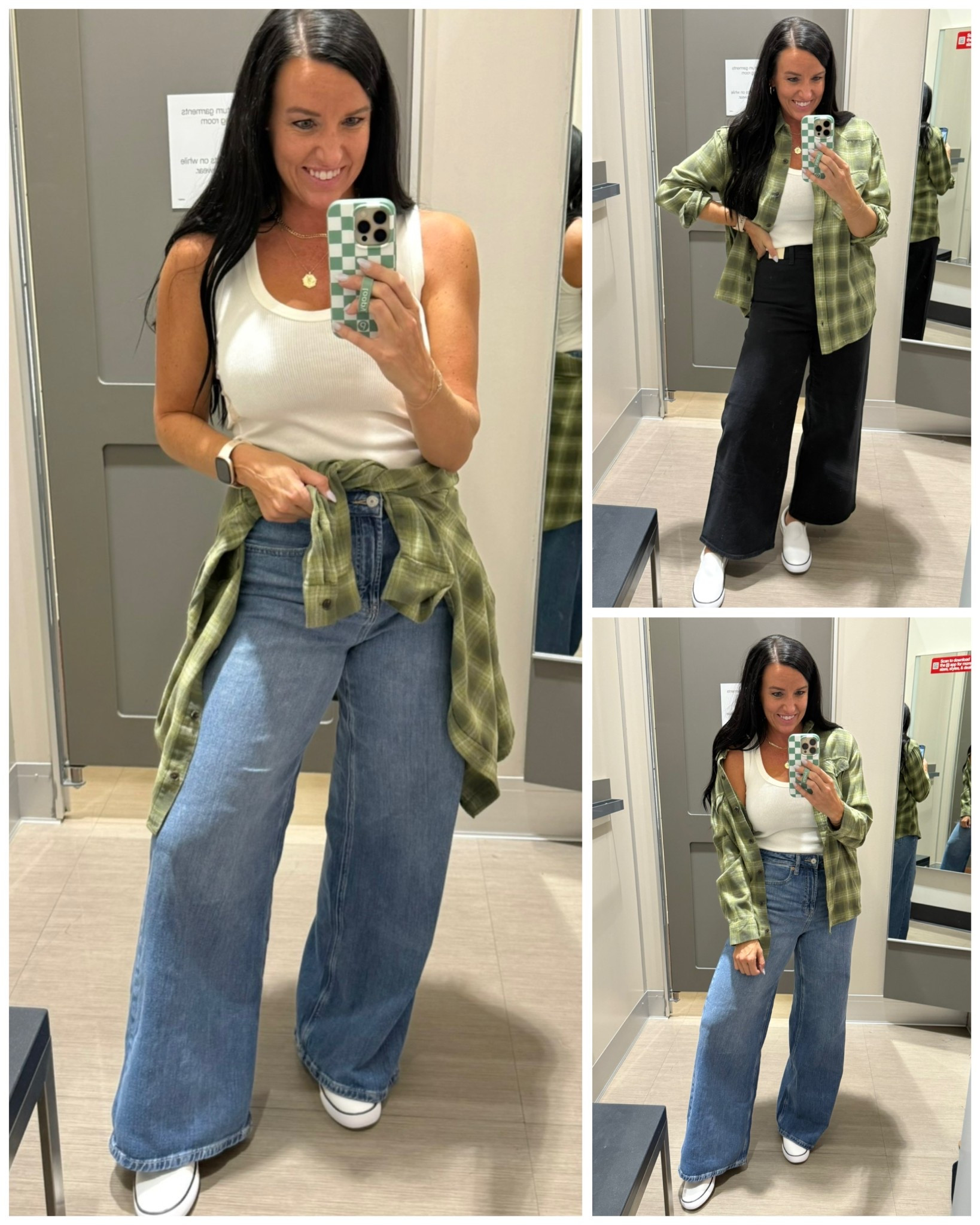 It’s flannel season and this oversized plaid flannel shirt at Target is perfect for the pumpkin patch, Halloween, or into the holiday season! It also comes in a red plaid and a black-grey plaid. I’m in my normal size S. (The blue wide leg jeans fit TTS, I’m in my normal size 4/27, and for the black wide leg sailor jeans- I always size up one size to a 6 in the sailor jeans.)

#LTKHalloween #LTKFindsUnder50 #LTKSeasonal