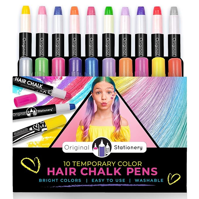 Original Stationery Hair Chalks Set for Girls, 10-Piece Easy to Use Temporary Hair Chalk Colors f... | Amazon (US)