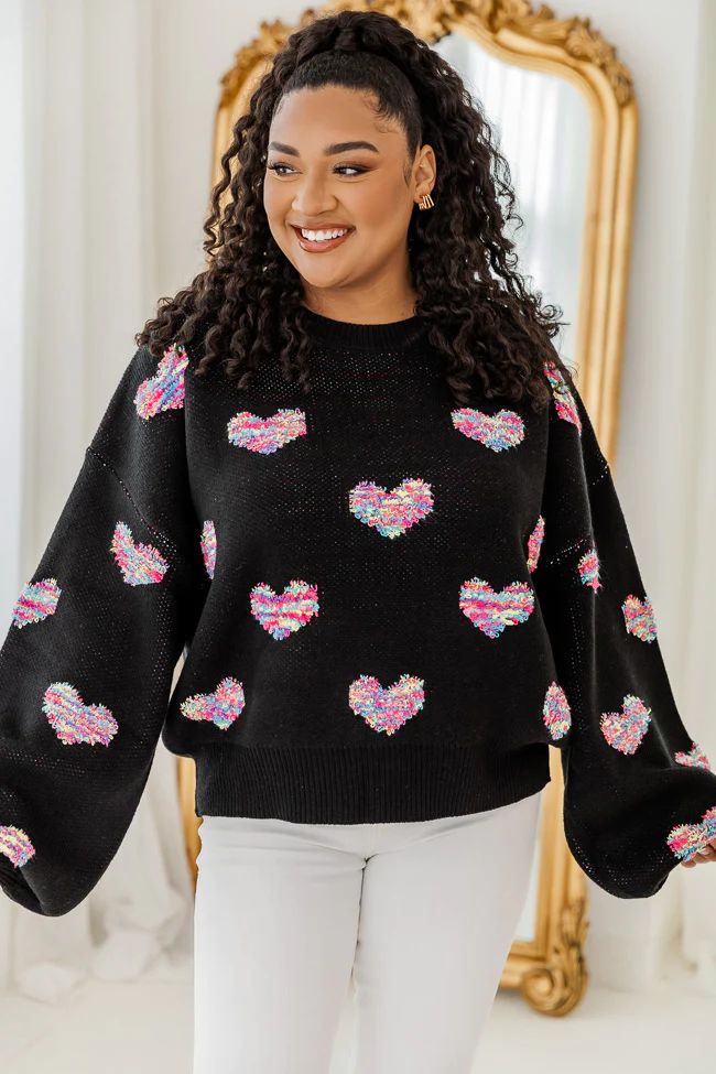Let's Stay Together Black Multicolor Heart Sweater | Pink Lily