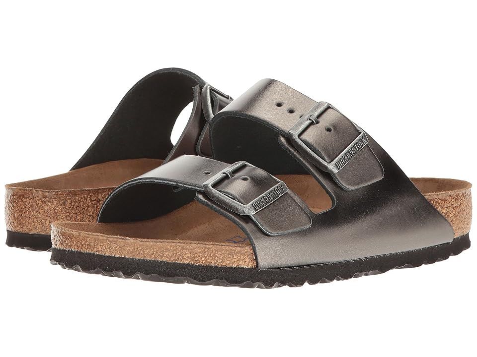 Birkenstock Arizona Soft Footbed (Metallic Anthracite Leather) Women's Sandals | Zappos