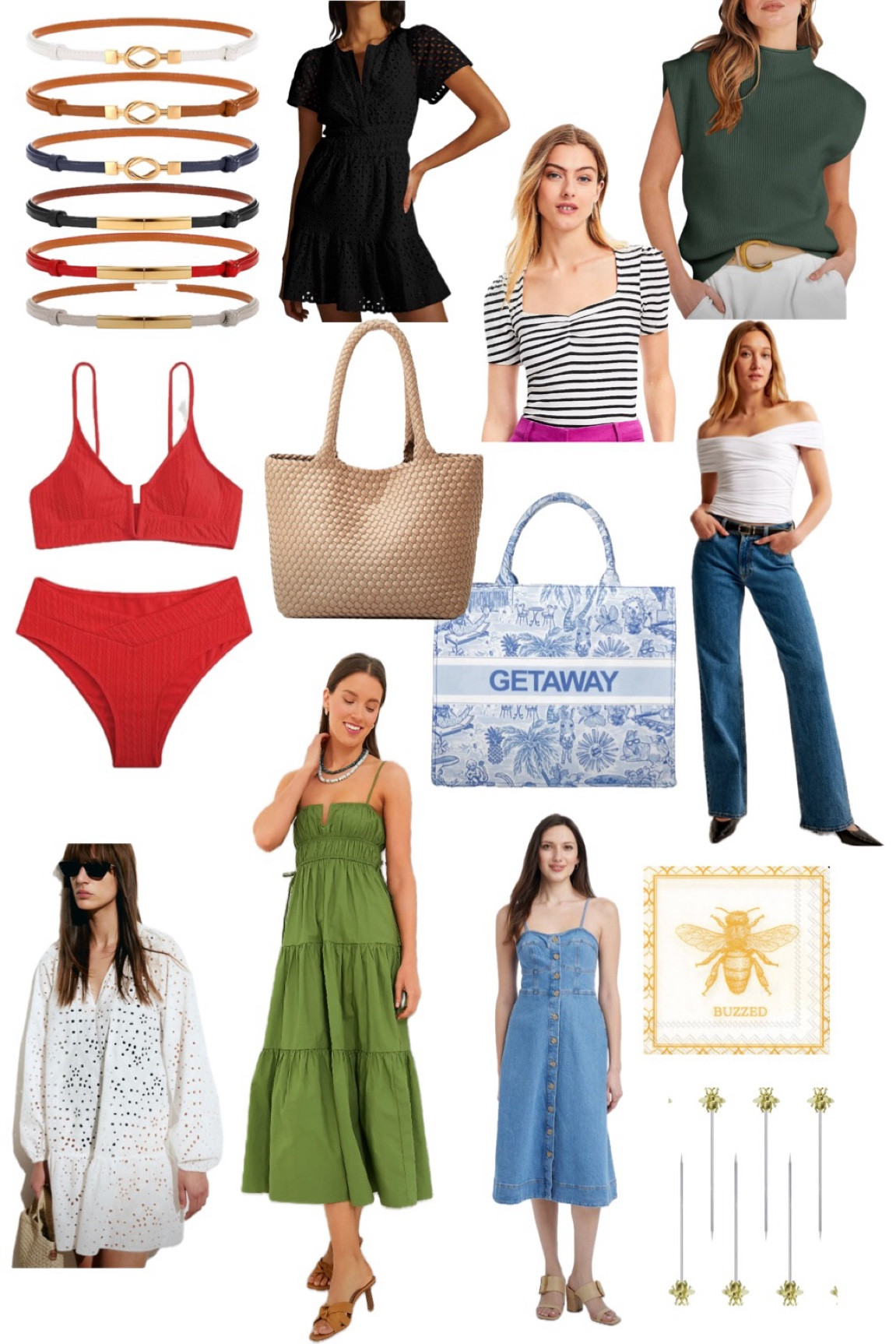 Finds I’m loving! 
Belts, spring tops, date night outfit, spring dress, swim cover up, bikini, denim dress, beach bag, pool bag, cocktail napkins, cocktail picks. 

#LTKtravel #LTKfindsunder50 #LTKfindsunder100