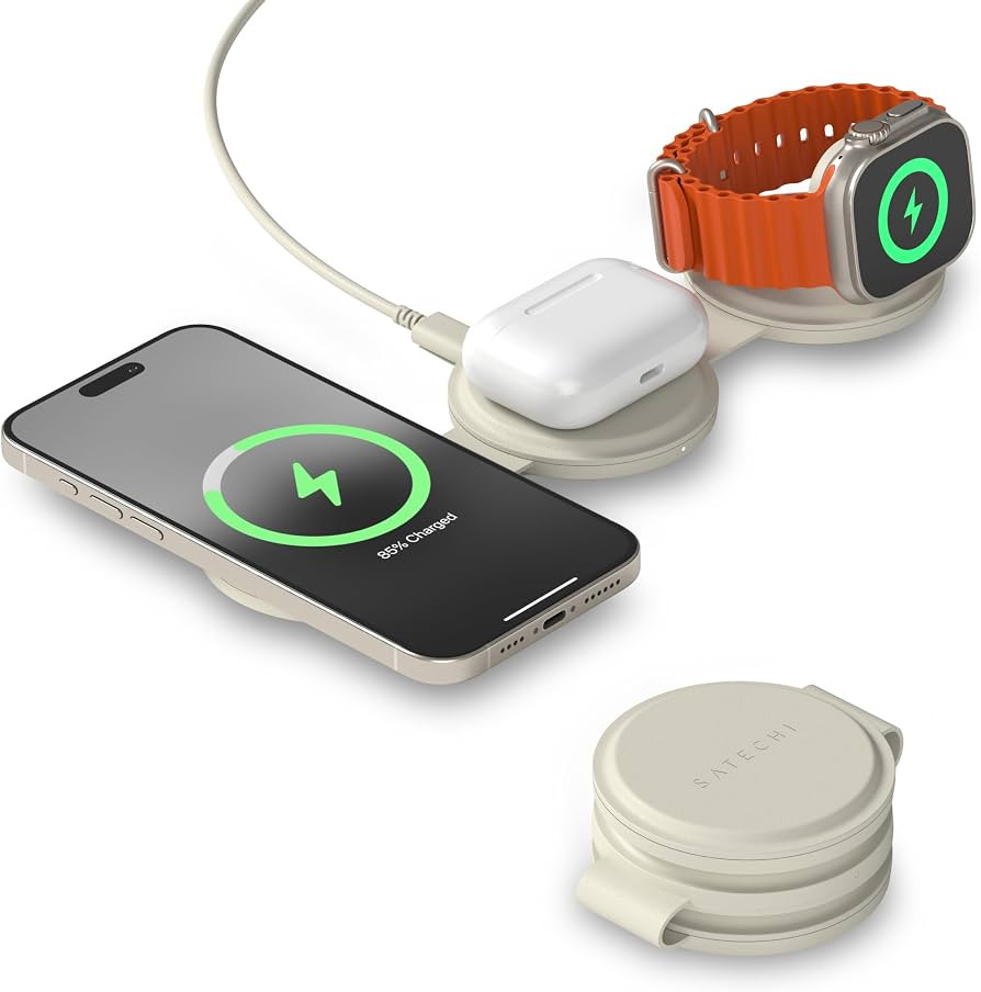 Satechi OntheGo 3-in-1 Wireless Charger, Qi2 15W Fast Charging, Sand | Amazon (US)