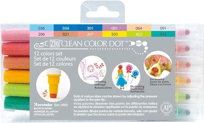 Kuretake Zig Clean Color Dot Pens Water Based Marker, 12 Colors Set (TC-6100/12V) | Amazon (US)