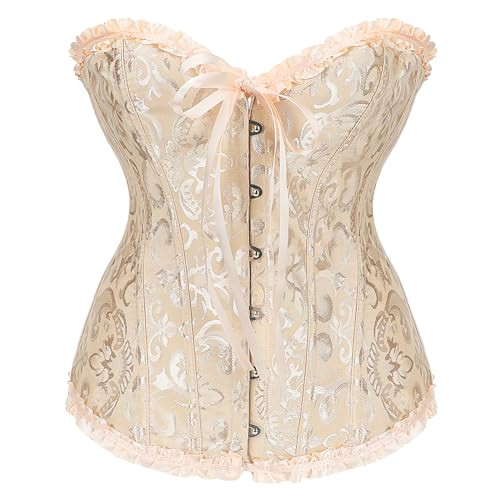 Women's Bustier Corset Lace Up Boned Overbust Bustier Lingerie Top Beige M | Amazon (US)