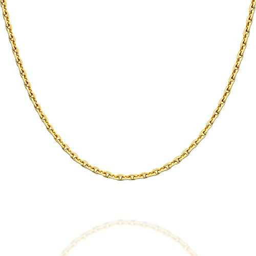 PAVOI Italian Solid 925 Sterling Silver Chain Necklace, 22K Gold Plated, 1.1mm Italian Diamond-Cut Cable Chain Necklace for Women and Men, MADE IN ITALY (22, Yellow Gold) | Amazon (US)