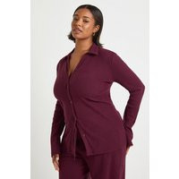 boohoo Women's Plus Button Down Collared Top in Burgundy | Size: 12 | Denim | boohoo (US & Canada)