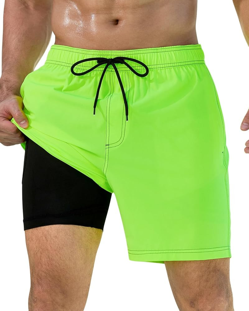 difficort Mens Swim Trunks with Compression Liner Quick-Dry Bathing Suit with Zipper Pockets | Amazon (US)
