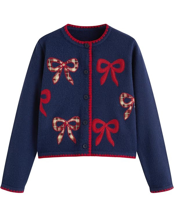 CIDER Cute Cardigan Sweaters for Women Crew Neck Button Down Long Sleeve Knit Cardigans Sweaters ... | Amazon (US)