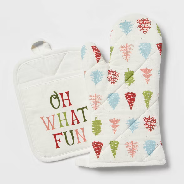2pc Cotton Oh What Fun Oven Mitt and Pot Holder Set - Threshold™ | Target