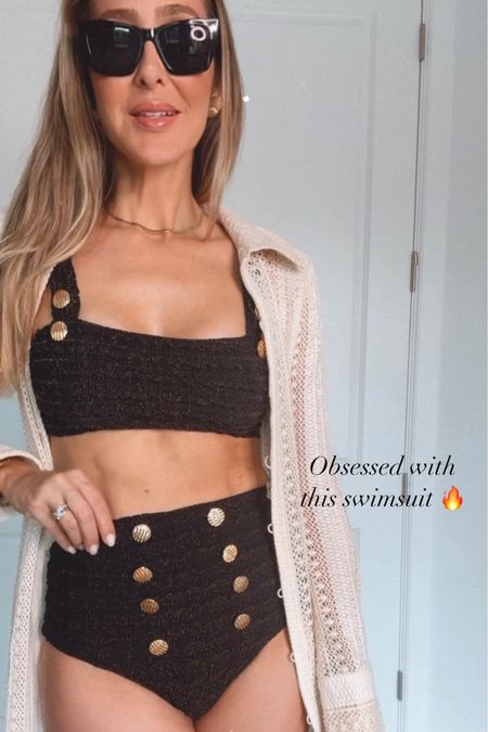 Obsessed with this high waisted swimsuit 
Rich details that makes it look very chic and elegant 
Runs tts . Wearing a size small 


#LTKTravel #LTKOver40 #LTKSwim