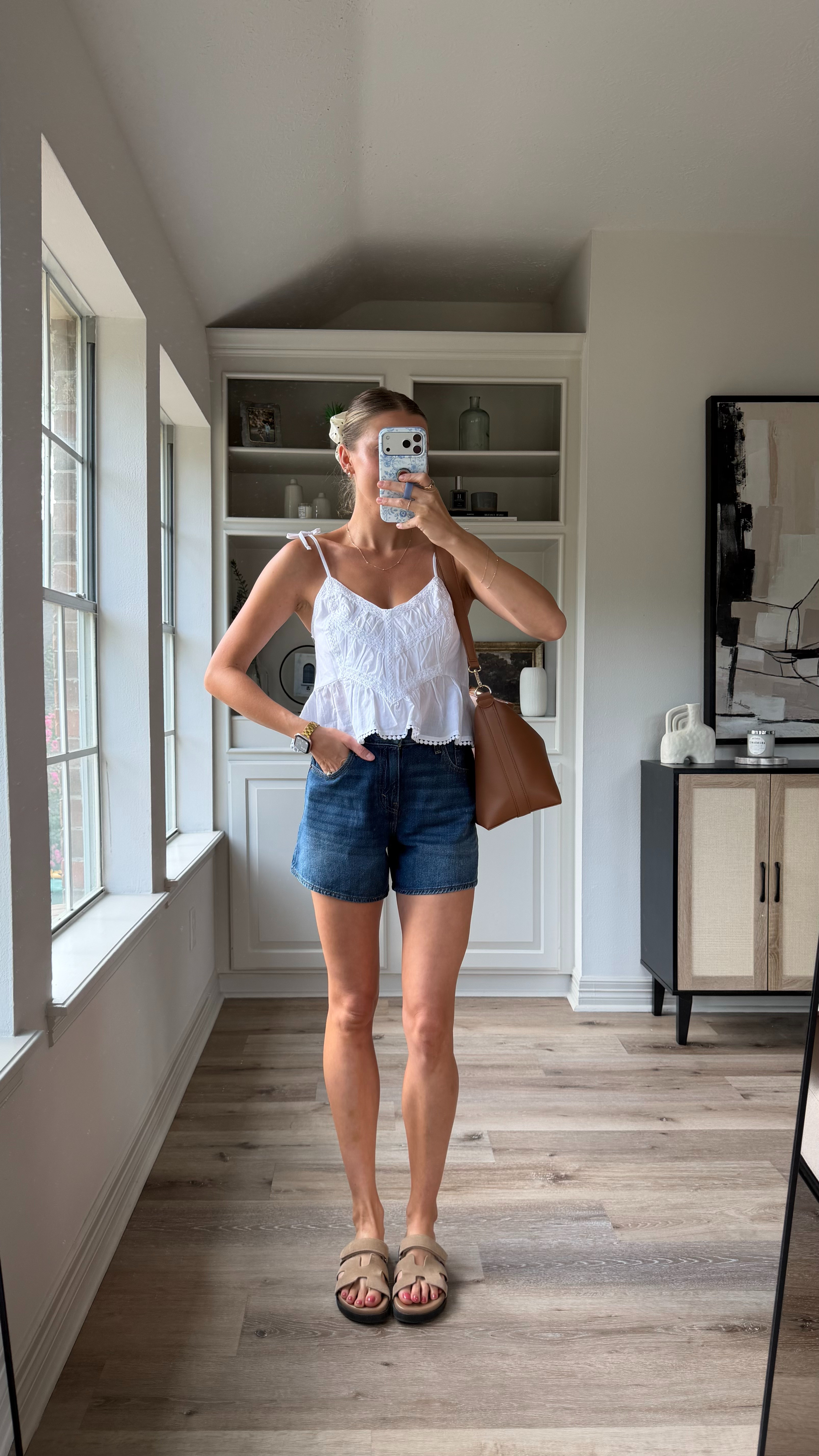 Cute, casual everyday outfit inspo! Denim shorts are soo flattering - wearing 26
 

 #LTKootd #LTKmomlife
