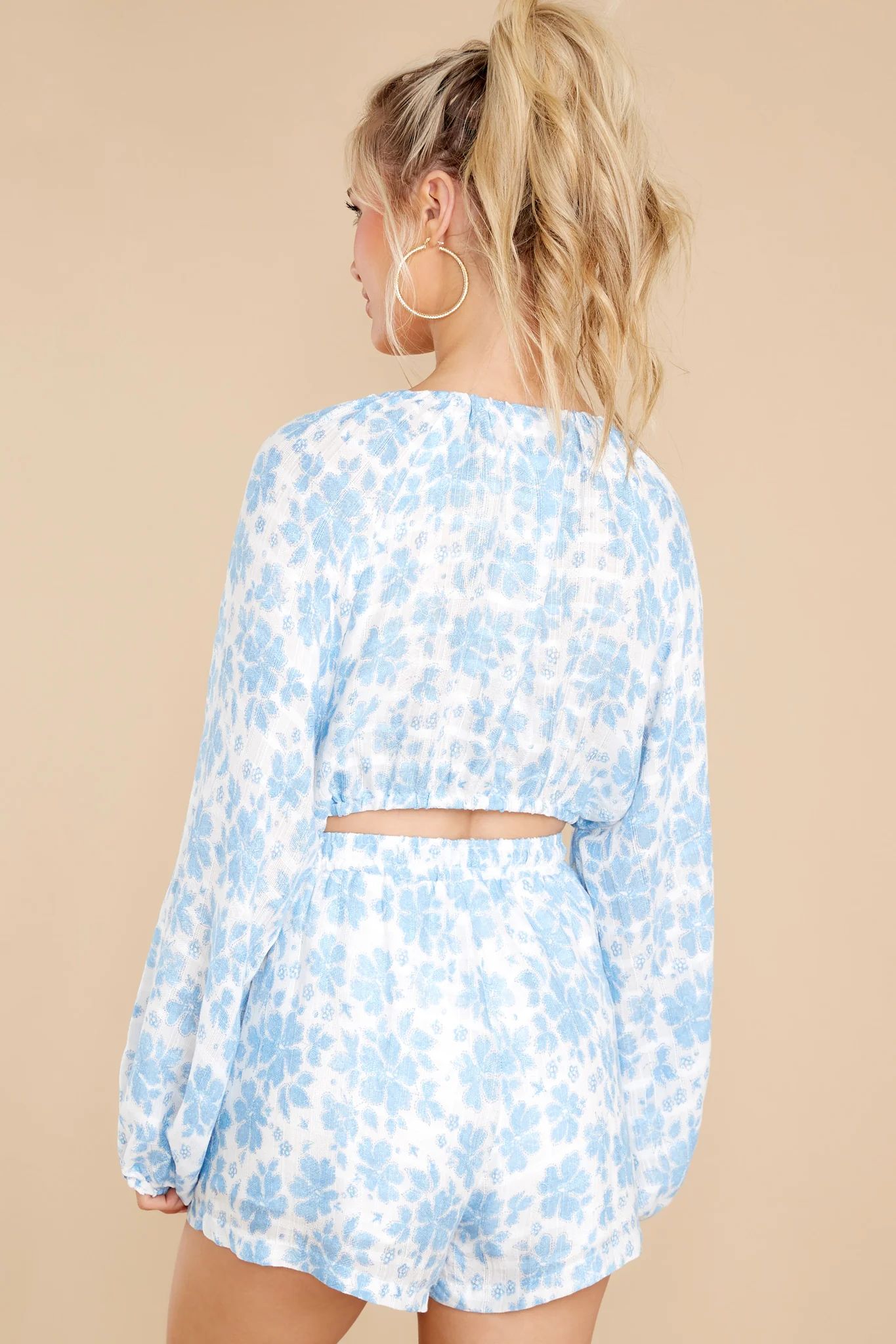 All About Beauty Light Blue Floral Print Two Piece Set | Red Dress 