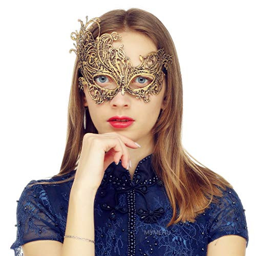 Masquerade Mask for Women Vintage Luxury Mask Women's Lace Eye Mask For Masquerade Party Prom Ball Halloween (Phoenix Gold) | Amazon (US)