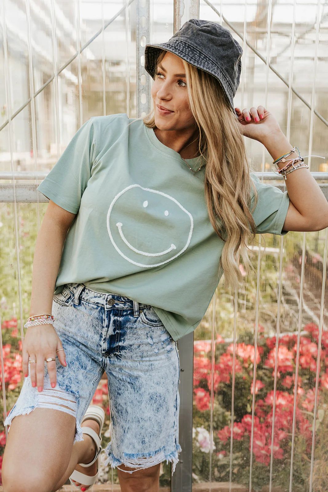 Authentically Happy Tee-Sage/White | Love Olive Co
