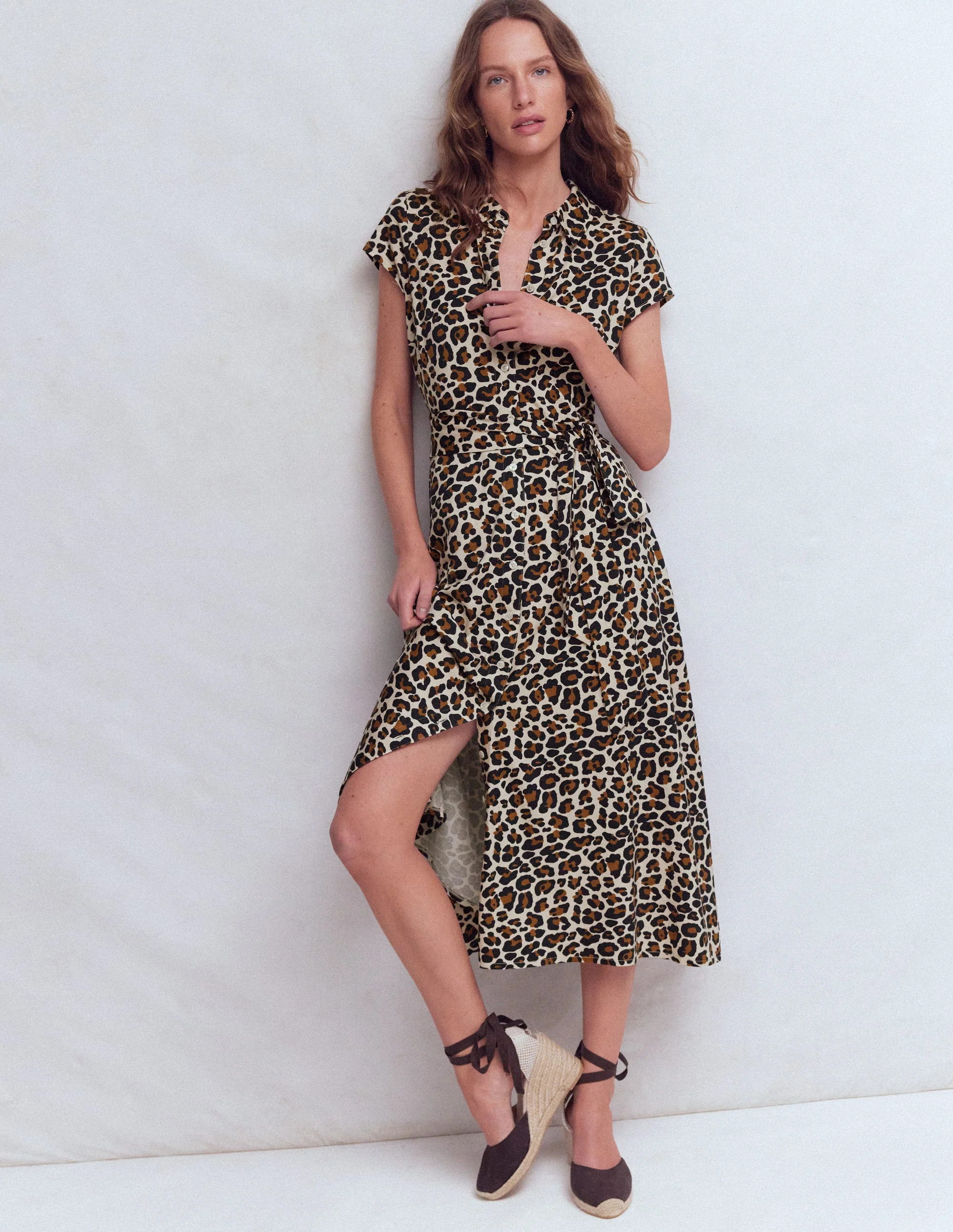 Marcia Jersey Shirt Dress-Almond Milk, Cheetah Pop | Boden (US)