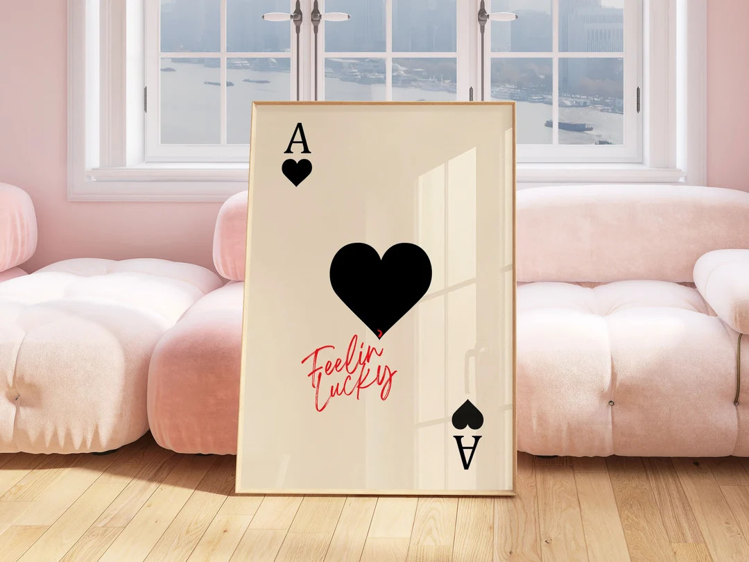 Ace of Hearts Print, Playing Card Poster, Trendy Retro Art, Bar Decor, Kitchen Print Gift, Kitche... | Etsy (US)