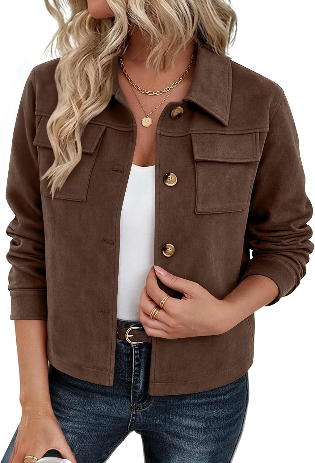 Zeagoo Women's Faux Suede Cropped Jacket Fall Fashion Trendy Shackets Coats | Amazon (US)