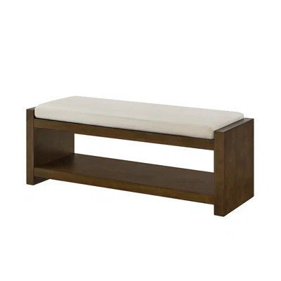 47" Modern Accent Storage Bench with Lower Shelf Shoe Rack, Padded Linen Cushion - Granite | Wayfair North America