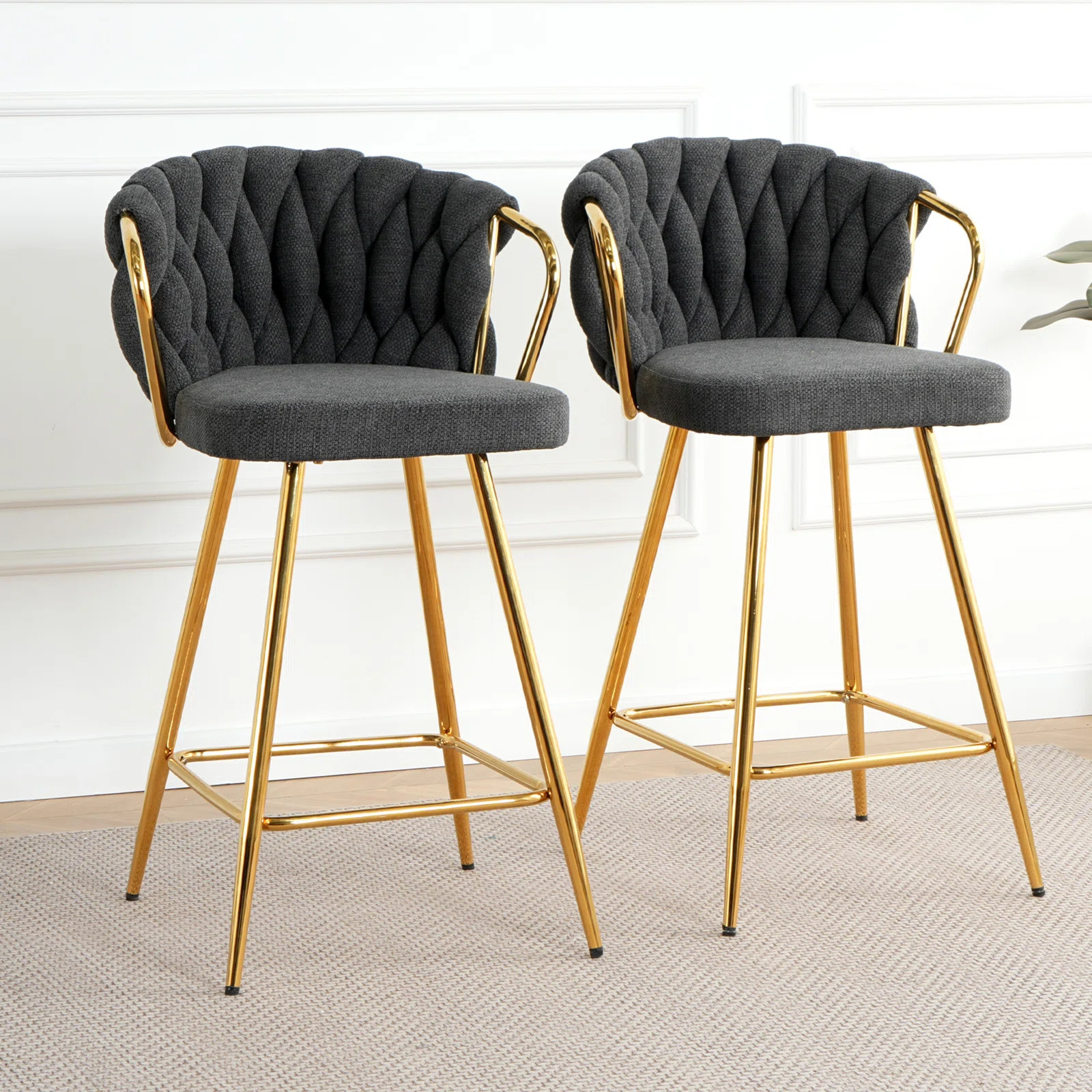 Rukija Upholstered Gold Plated Barstools (Set of 2) | Wayfair North America