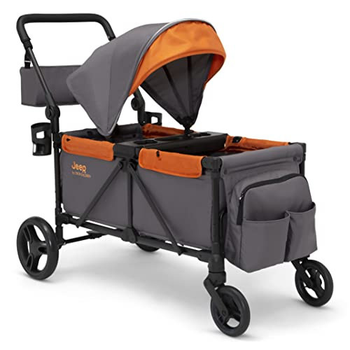 Jeep Sport All-Terrain Stroller Wagon by Delta Children - Includes Canopy, Parent Organizer, Adjustable Handlebar, Snack Tray & Cup Holders, Grey/Bonfire | Amazon (US)
