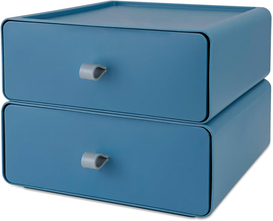 2 PCS Desktop Storage Box, Stackable Large-capacity Makeup Drawer Organizer, Desk Supplies Storag... | Amazon (US)